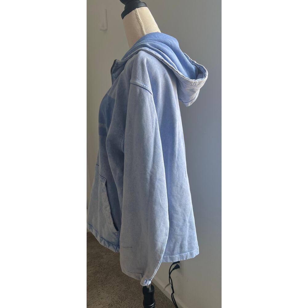 NWT Zara Denim Stone Washed Long Sleeve Quarter Zip Kangaroo‎ Pocket Hoodie L-XL - Picture 2 of 9